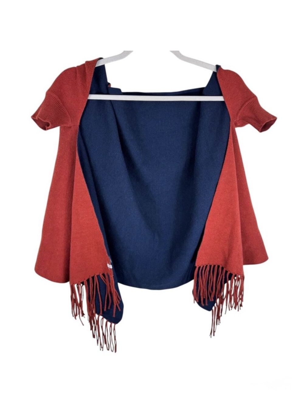 Mer Sea Burnt Orange Sleeved Fringe Heavy‎ Knit Cotton Sweater Wrap Shawl OS